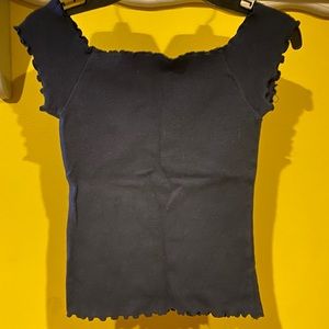 off the shoulder navy blue tee